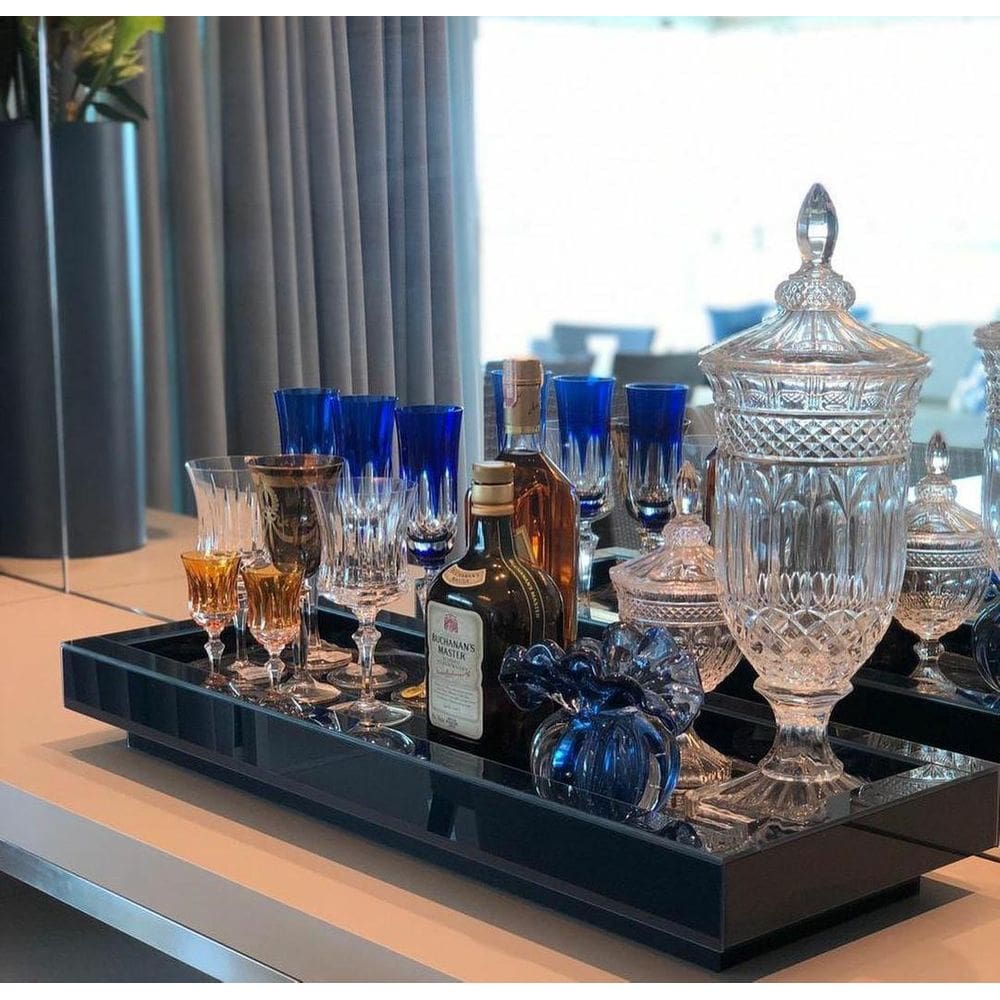 Bandeja Vidro Preto Luxo Decoração 50X25