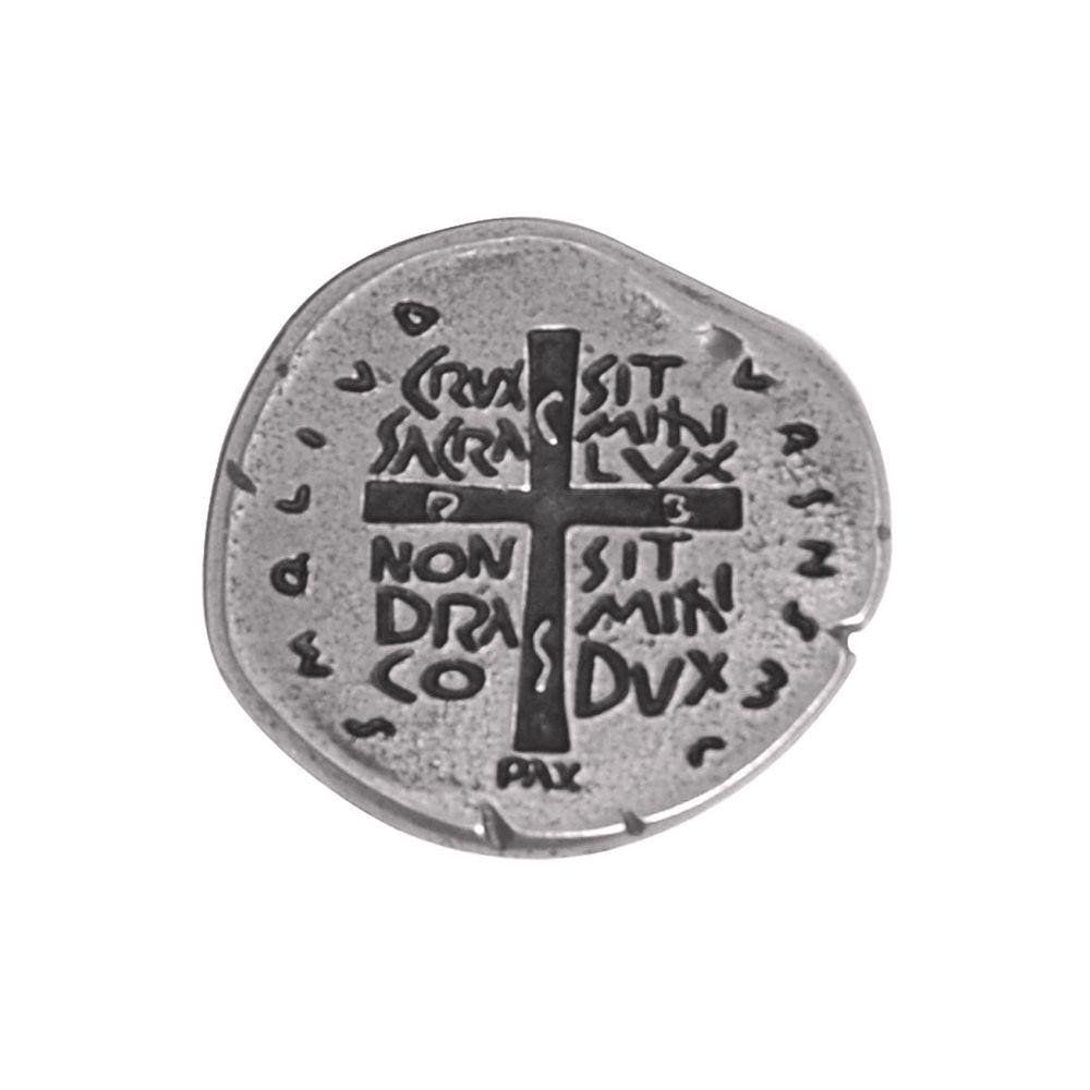 Broche Medalha das duas Cruzes - Cor Prata Velha