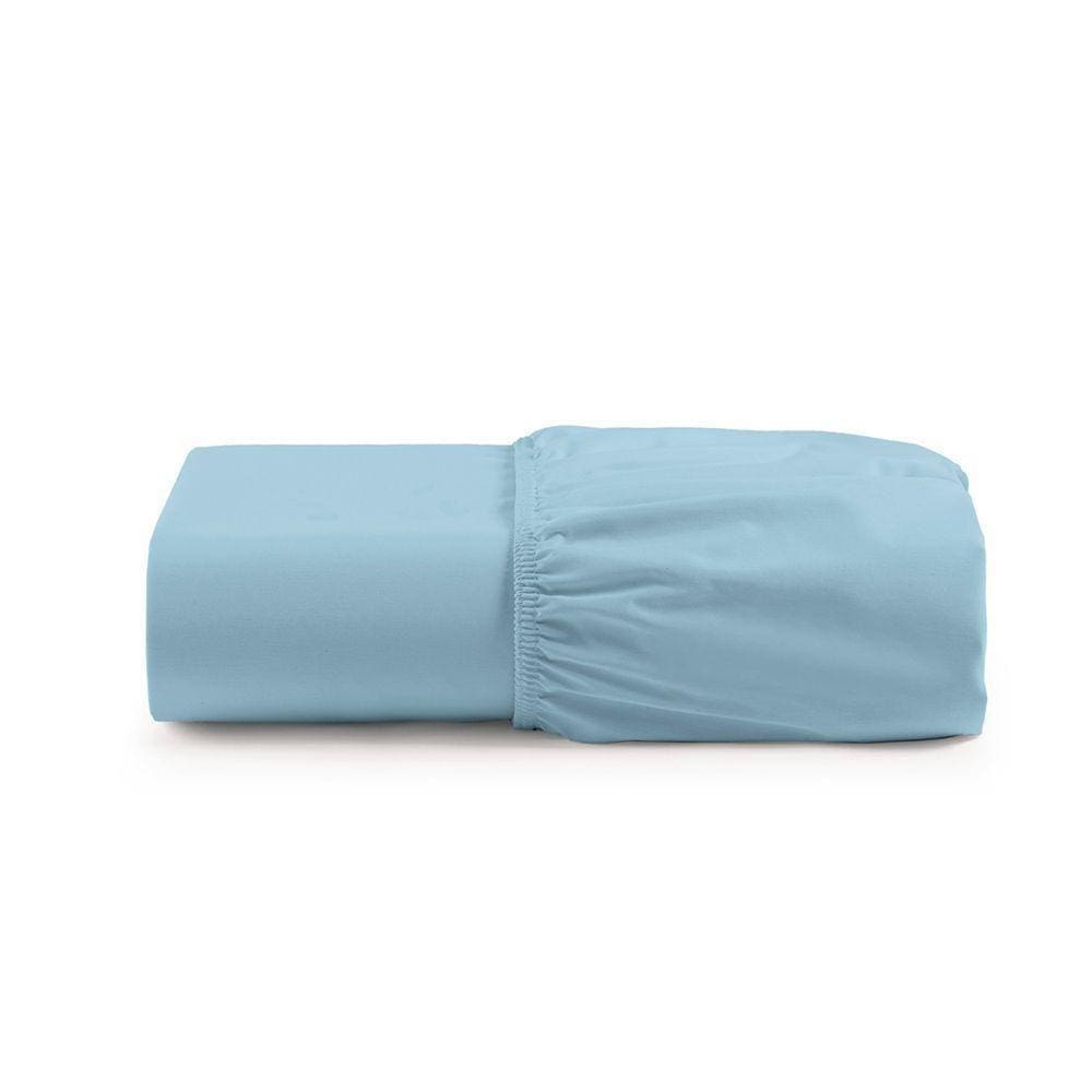 Lençol De Baixo Casal Padrão Avulso Com Elástico Luiza Algodão Percal 180 Fios - Azul
