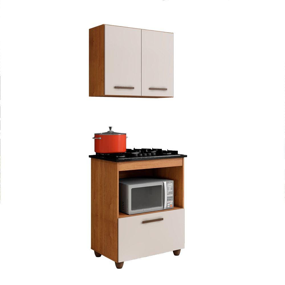 Kit Cozinha Balcão 4 Bocas Salvia Mais Armário Aéreo 2 Pt Nature Off White