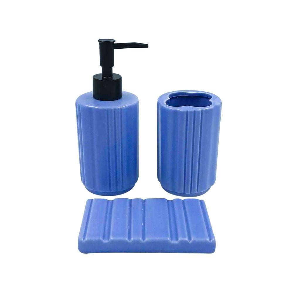 Kit Banheiro 3 Peças Cerâmica Saboneteira Porta Escova