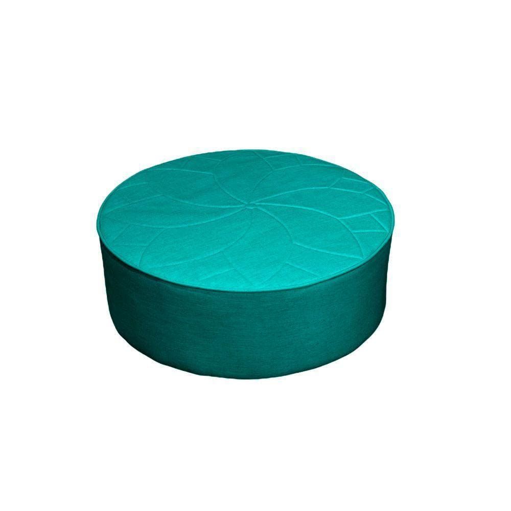 Puff México Redondo Em Linho Bordado Sofatec Verde