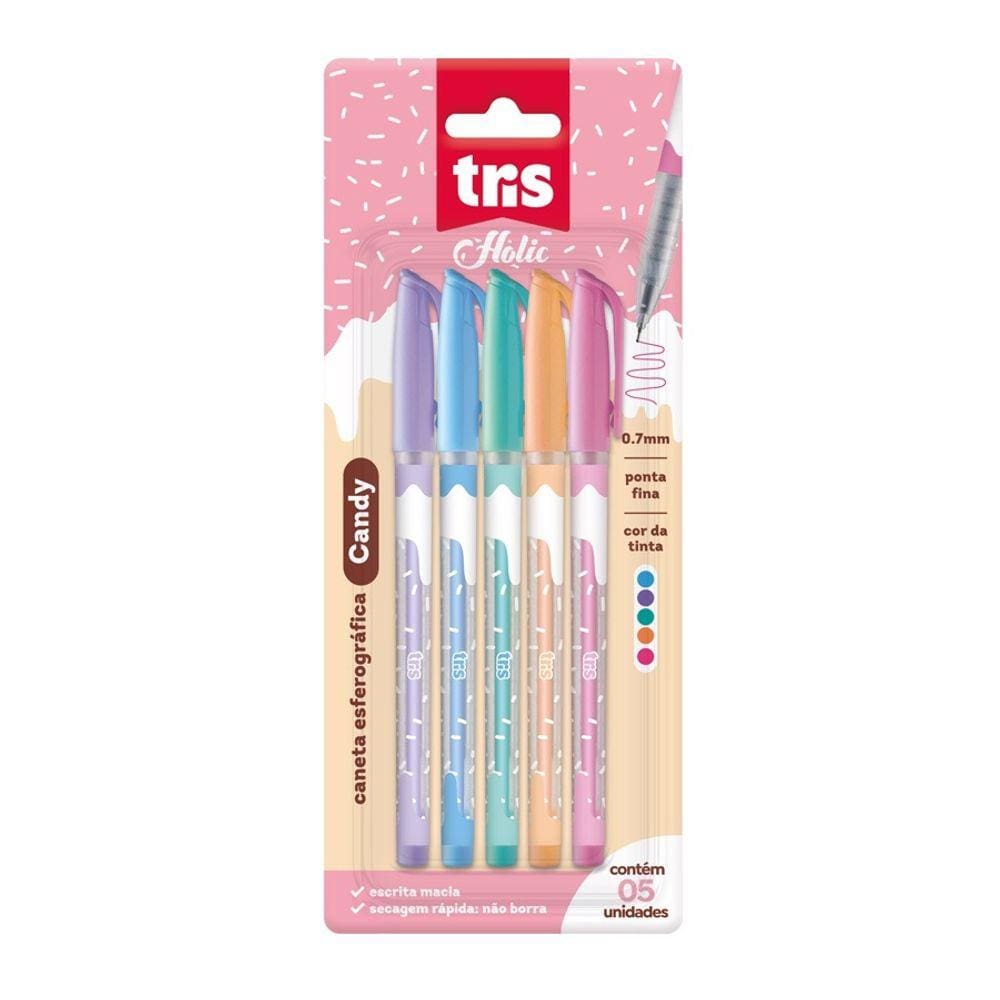 Caneta Esferográfica Candy Holic Fofurices 0.7mm Blister c/ 5 Unidades Tris