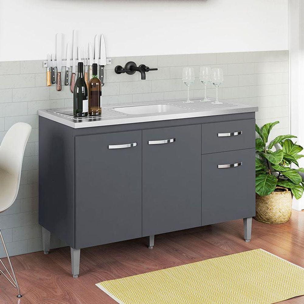 Balcão de Pia Gabriela 120 cm Cinza | Extra
