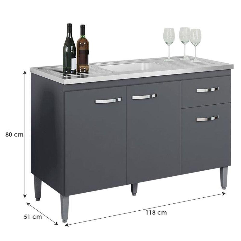 Balcão de Pia Gabriela 120 cm Cinza | Extra