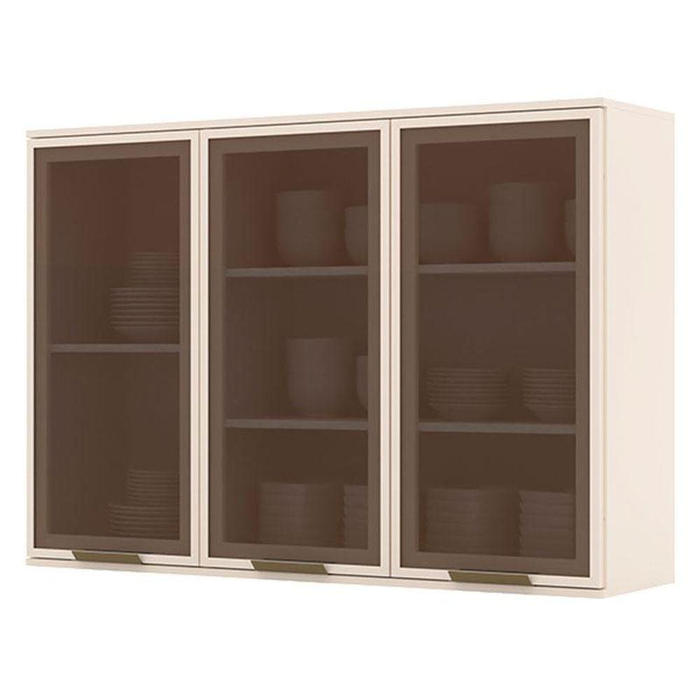 Armário Aéreo 3 Portas de Vidro 120 cm Connect Off White - Henn