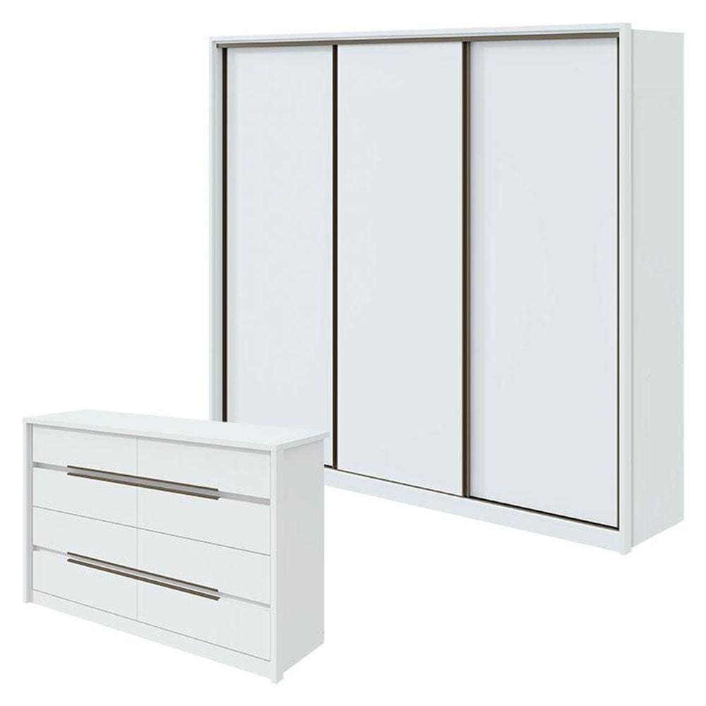 Guarda Roupa Spazio 270 e Cômoda Urban Branco Brilho - Lopas