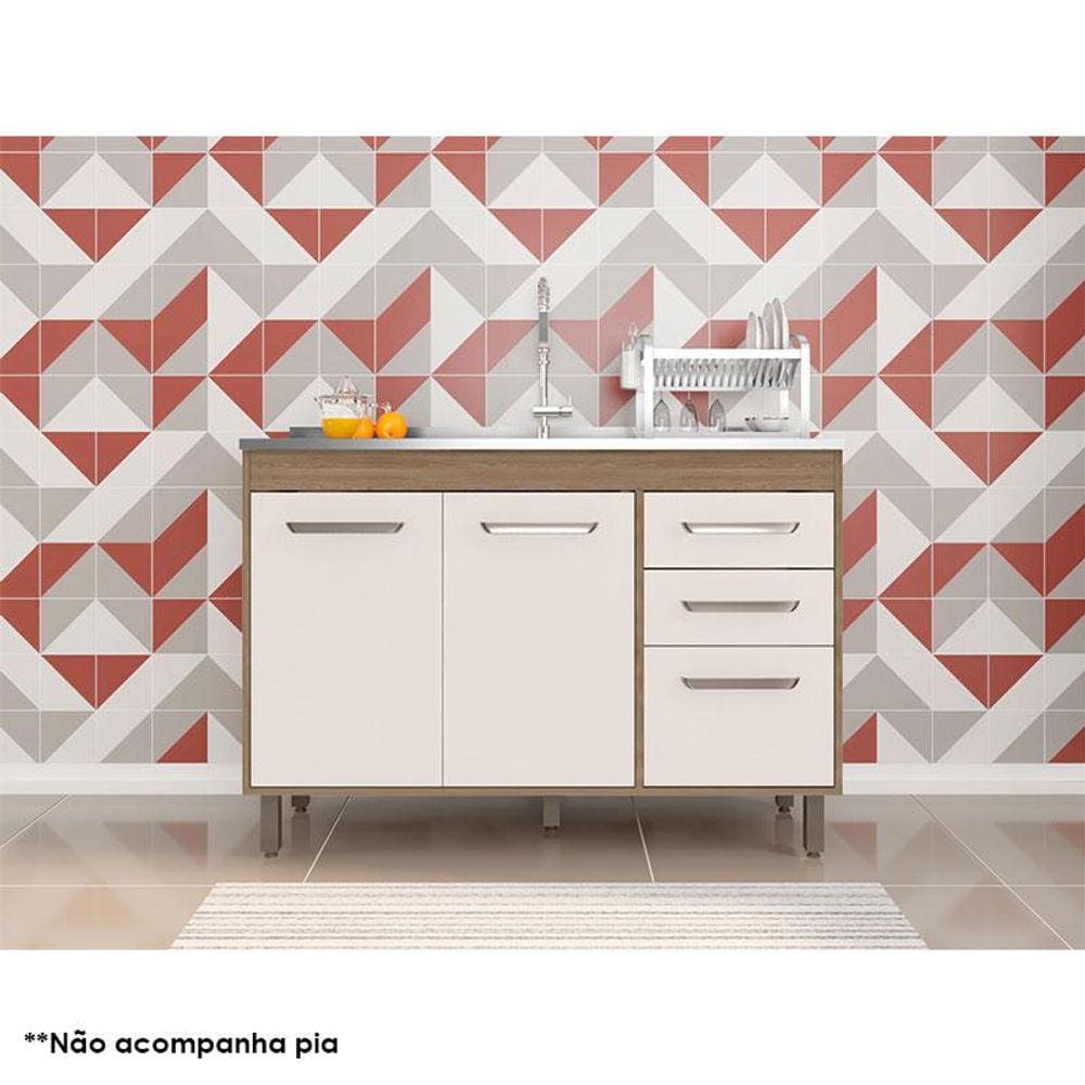 Balcão de Pia Ambiente Barcelona 120cm Carvalho OAK Off White - Poliman