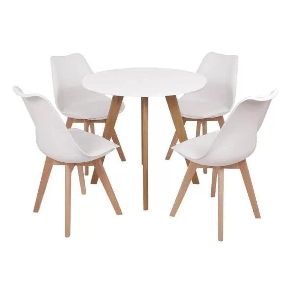 Conjunto Mesa Leda Branca 80 Cm + 4 Cadeiras Leda Brancas