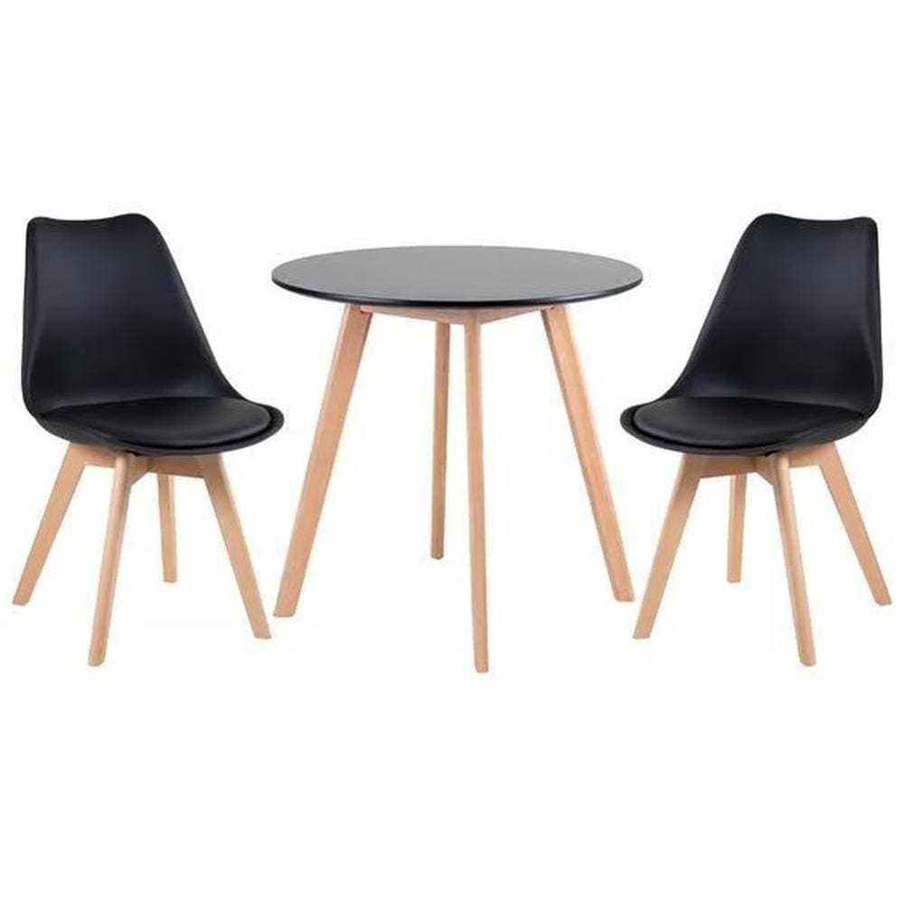 Conjunto Mesa Jantar Leda 80cm Preta + 2 Cadeiras Leda - Pretas