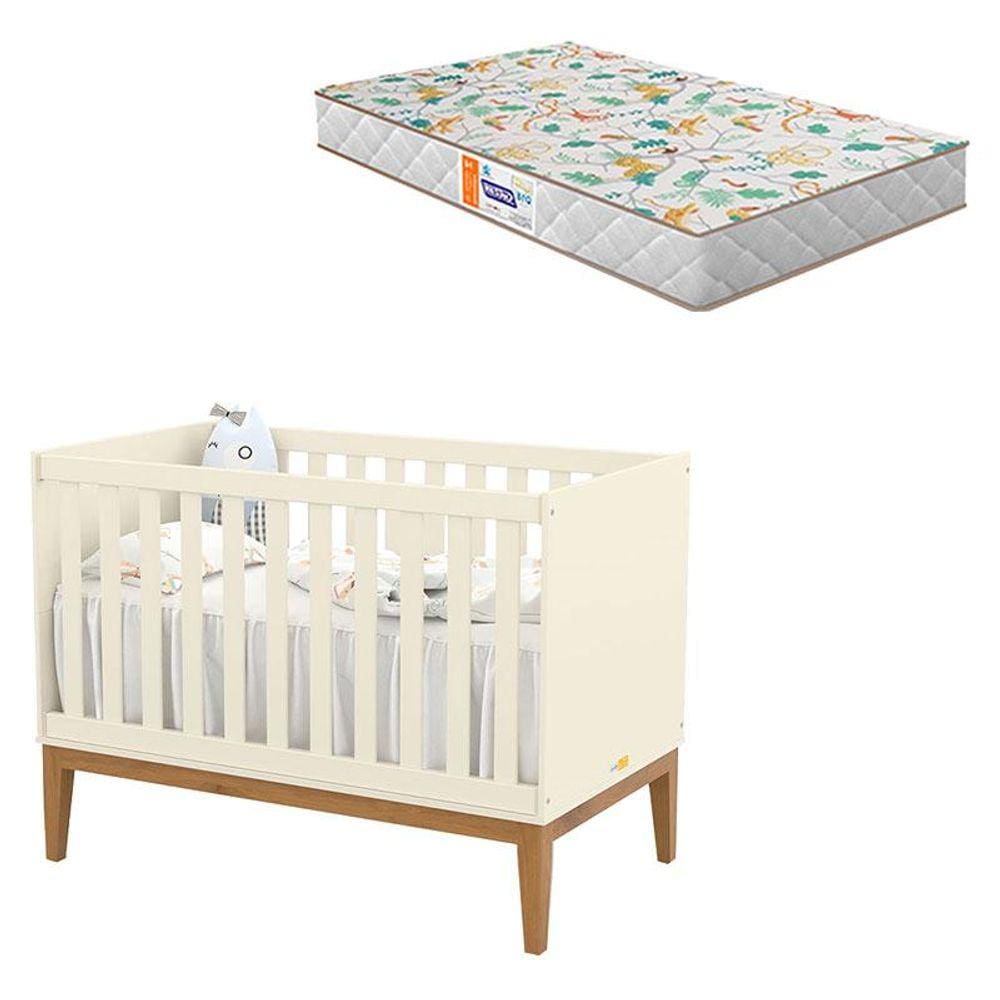 Berço Americano Unique Off White Eco Wood com Colchão Gazin - Matic