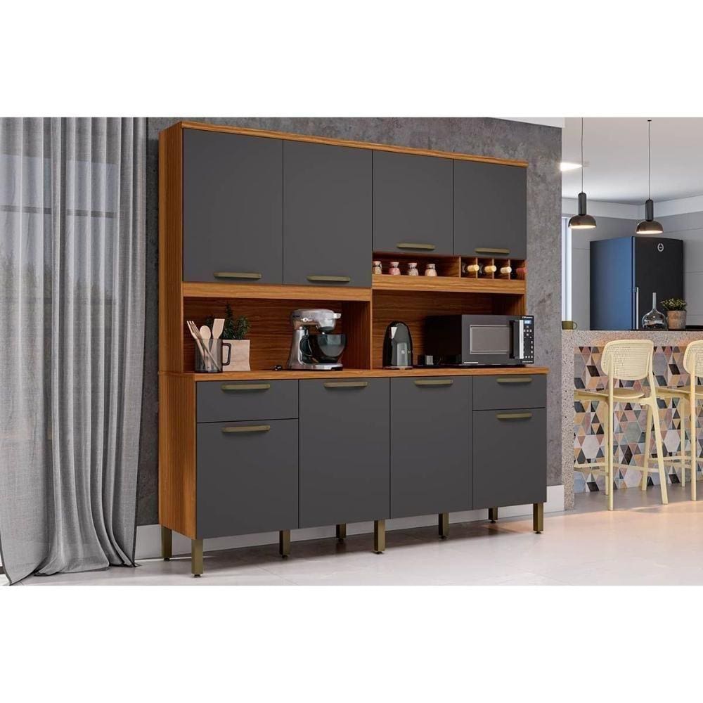 Cozinha Completa Cabernet Prime 8 Portas E 2 Gavetas 73cm Amendoa-chumbo