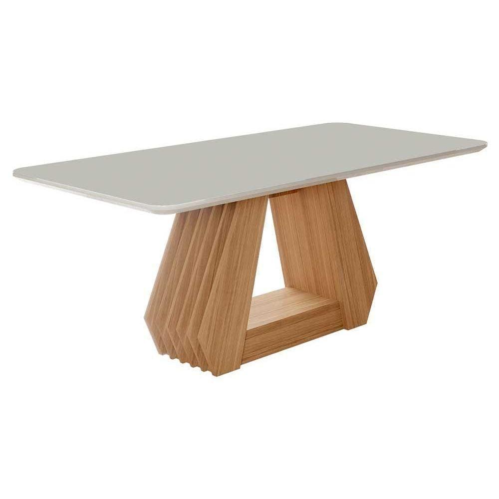 Mesa Para Cozinha ágata C-tampo Madeirado Vidro 180x90cm Nature-off White - Cimol