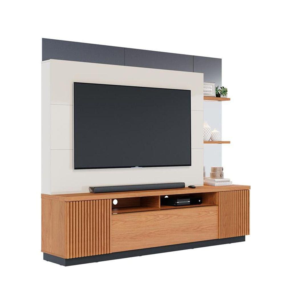 Estante Home Niteroi 2,10m para TV de 70" Freijo/Off White/Preto Fosco - Colibri