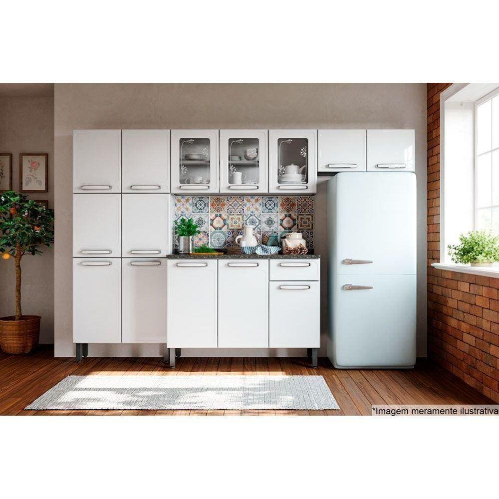 Cozinha Modulada Completa Evidence 4pçs (2 Armários 1 Balcão 1 Paneleiro) C4P50 Branco - Bertolini