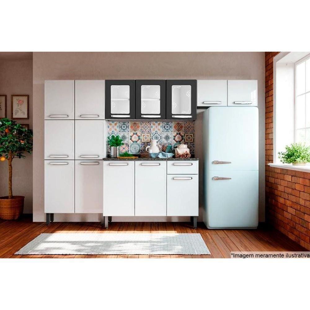 Cozinha Completa Evidence 4pçs (2 Armários + 1 Balcão + 1 Paneleiro) C4P50 Branco/Preto - Bertolini