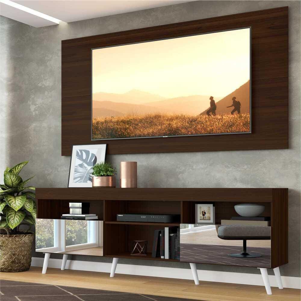 Rack c/ Painel e Suporte TV 65” c/ Espelho e Pés Retrô Flórida Multimóveis Duna/Branco