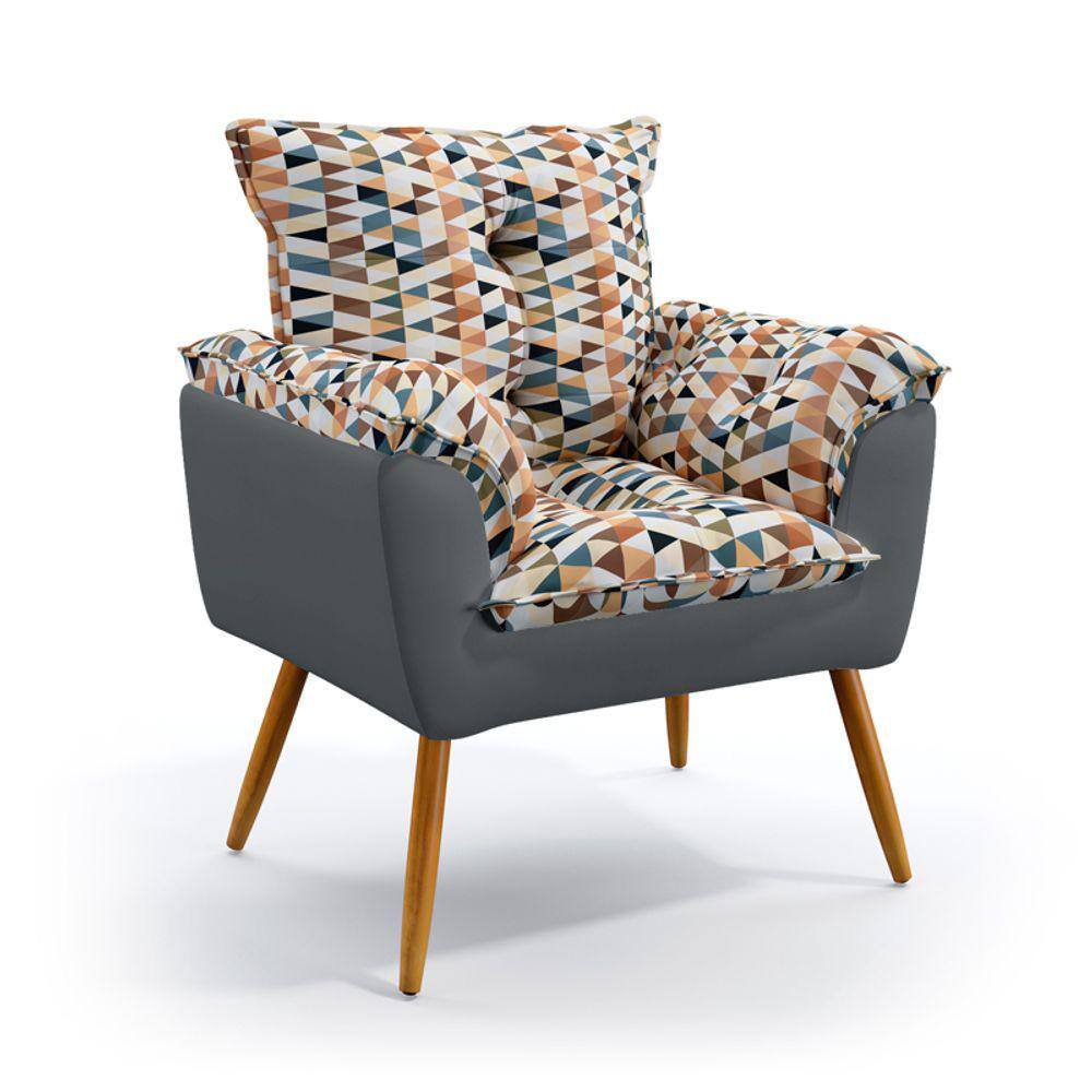 Poltrona Beta / Sued Estampado Bege com Cinza 