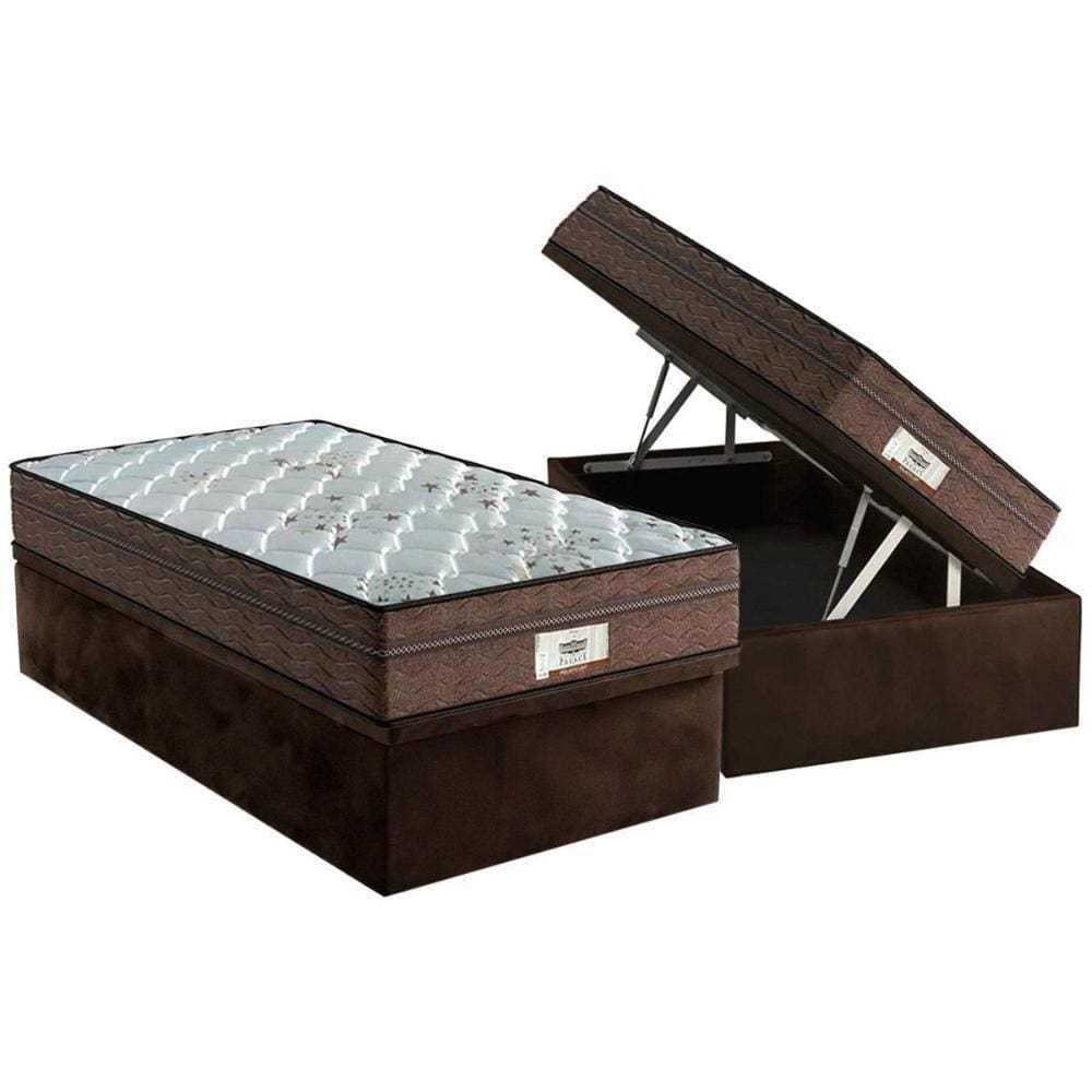 Conjunto Box Baú Solteiro: Colchão Molas Ensacadas Prodormir Pallace + Base Crc Suede Brown