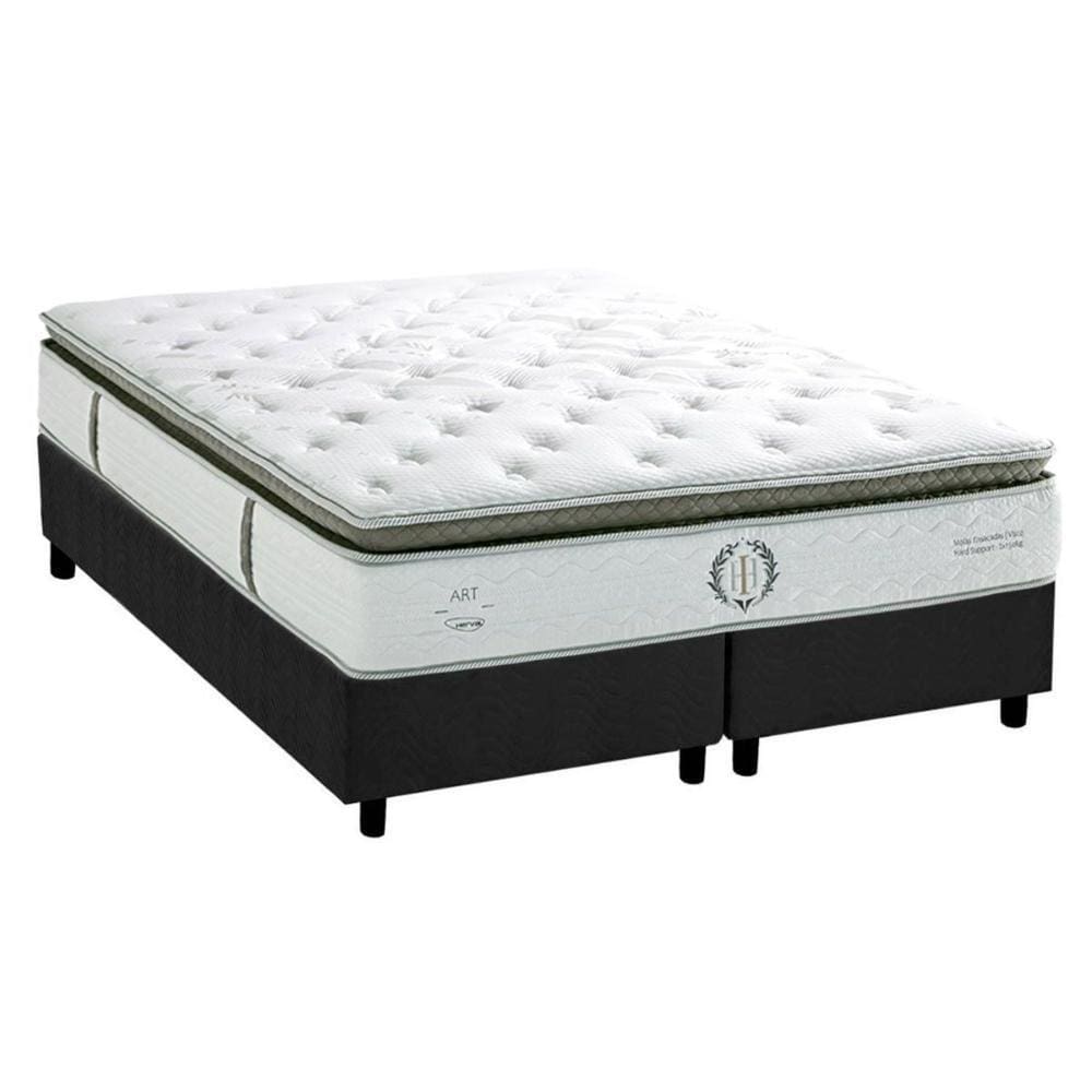 Cama Box Queen: Colchão Molas Ensacadas Imperatore Gold C1655 Pillow Top + Base Crc Suede Gray