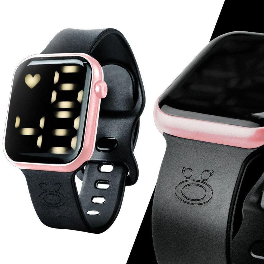 Relogio Feminino Digital Prova Dagua Quadrado Rosa Silicone