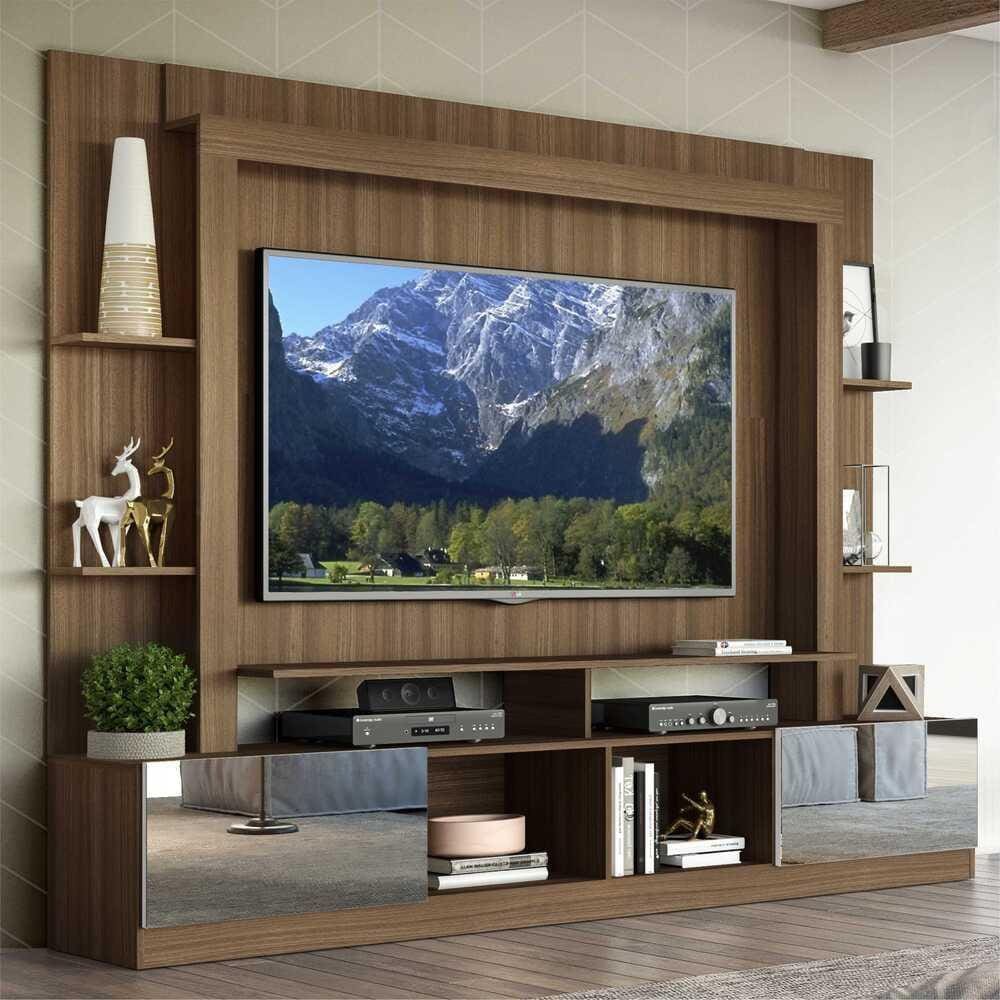 Rack c/ Painel e Suporte TV 65” Portas c/ Espelho Oslo Multimóveis Madeirado/Branco