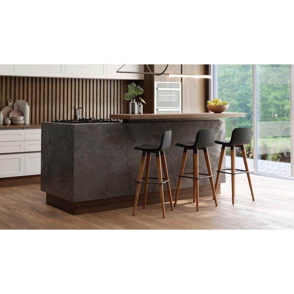 Kit 3 banquetas para balcão de cozinha Linea Preto Alto Padrão Pes de Madeira