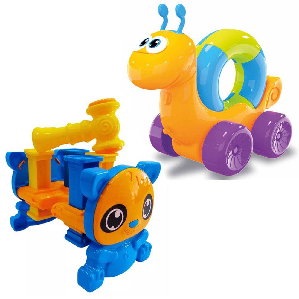 2 Brinquedos Bebê Caracol e Mesinha De Martelar Didático