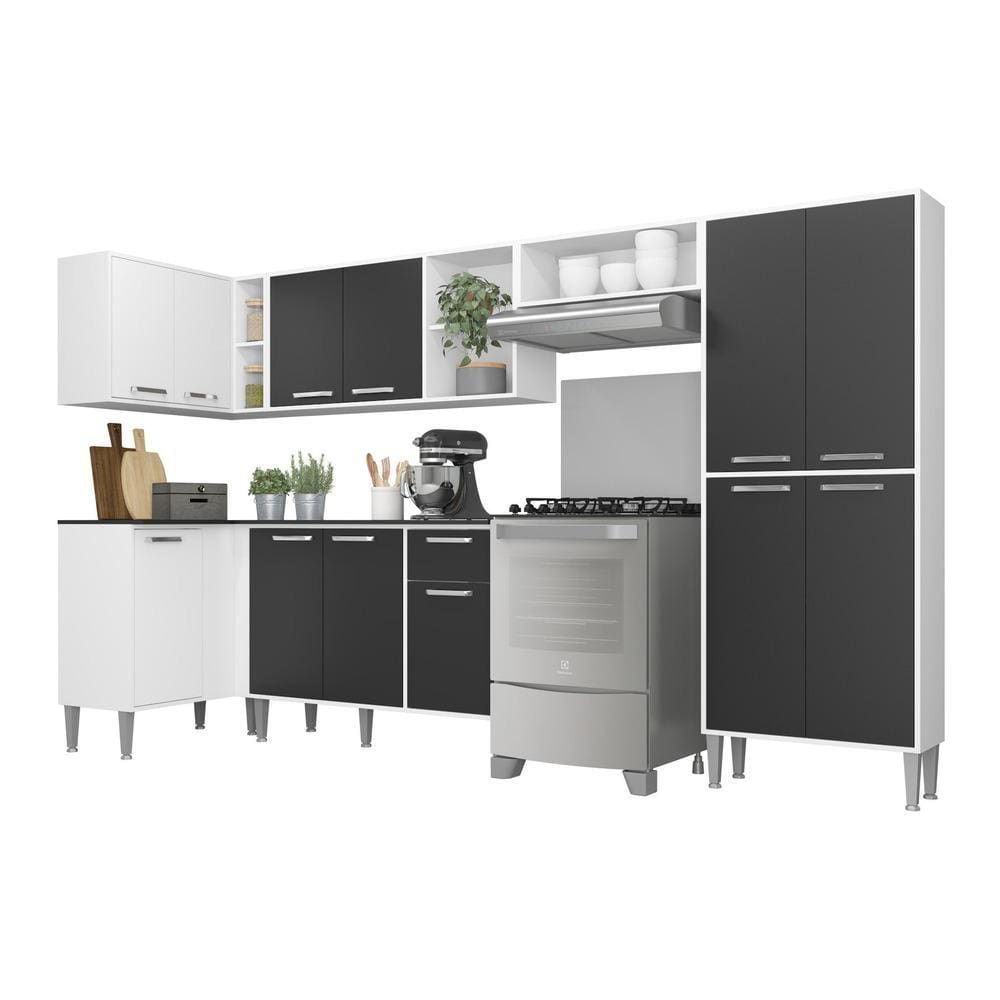 Armário de Cozinha Completa Multimóveis Xangai Zouk FG3162 Branca/Preta