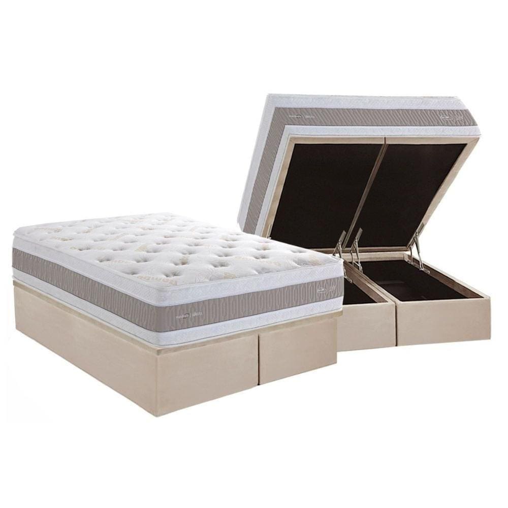 Conjunto Box Baú Queen: Colchão Molas Ensacadas Royals Sleep C1666 Pillow Top + Base Crc Suede Clean