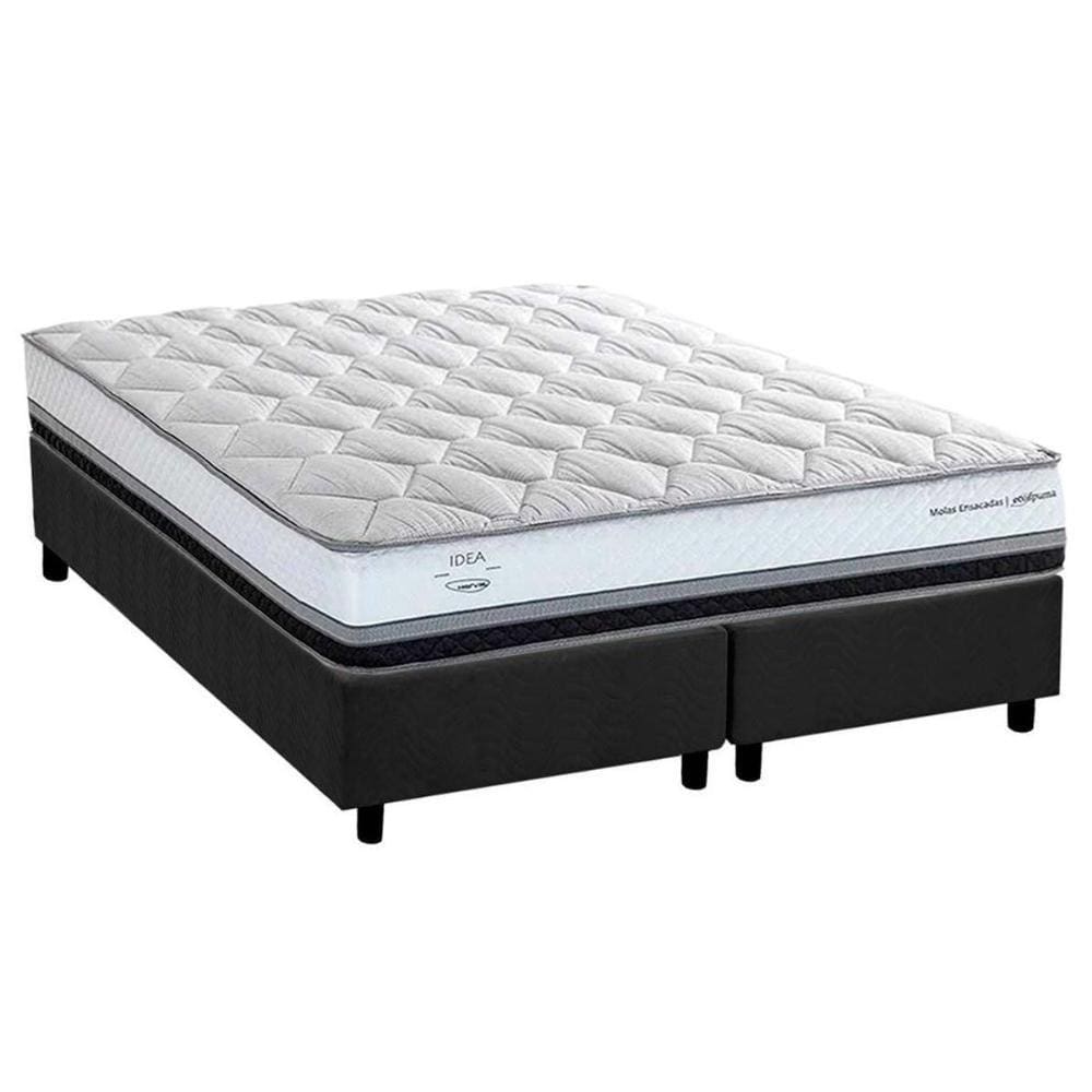Cama Box Queen: Colchão Molas Ensacadas Masterpocket La Playa C1634 + Base Crc Suede Gray