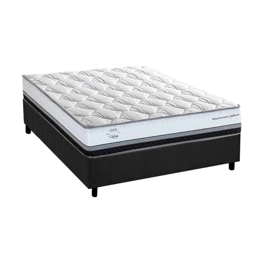 Cama Box Viúva: Colchão Molas Ensacadas La Playa C1634 + Base Crc Suede Gray(128x188x33)
