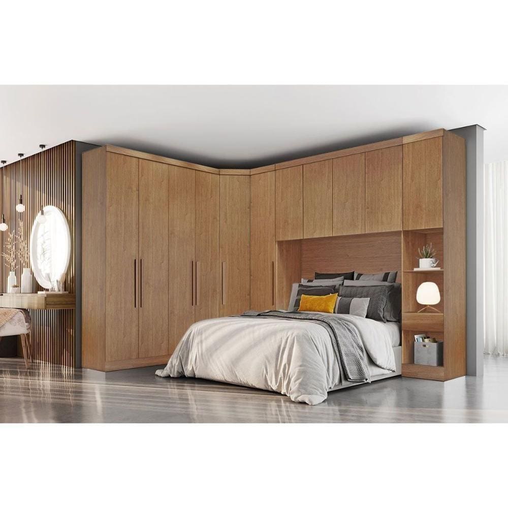 Quarto Casal (1 Armário Ponte + 1 Closet + 2 Guarda Roupas + 1 Complemento) Qc202 Freijo Cumaru