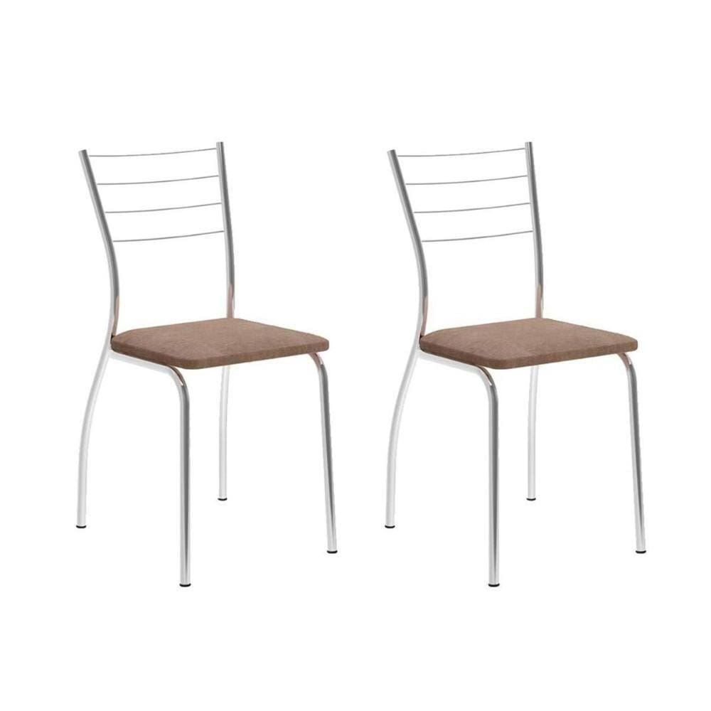 Cadeira Sala De Jantar 1700 Kit 2 Un Cromado-suede Conhaque - Carraro