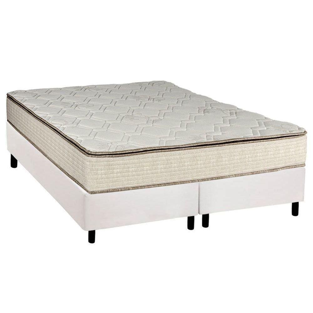 Cama Box Queen: Colchão Molas Bonnel Luckspuma Montreal Spring + Base Crc Courano White(158x198)