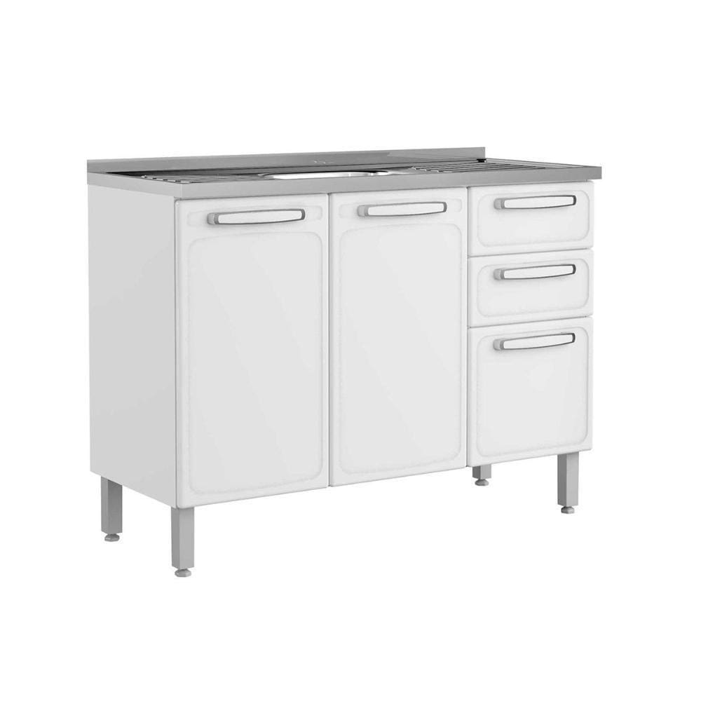 Módulo Cozinha Bertolini Evidence Balcão 7025 C- Pia 3 Portas E 2 Gavetas Branco