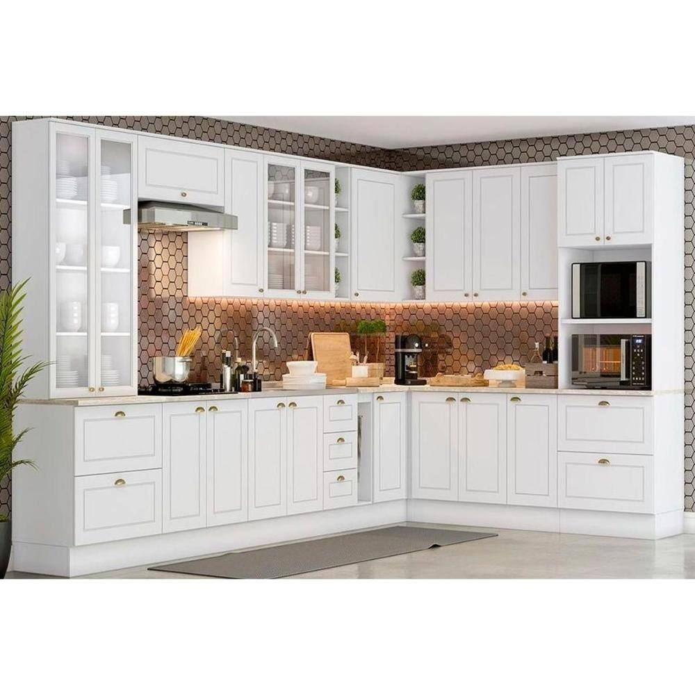 Cozinha Modulada Completa 19pçs Torre Quente Cristaleira 6 Aéreos 5 Balcões Cz264 Branco - Henn