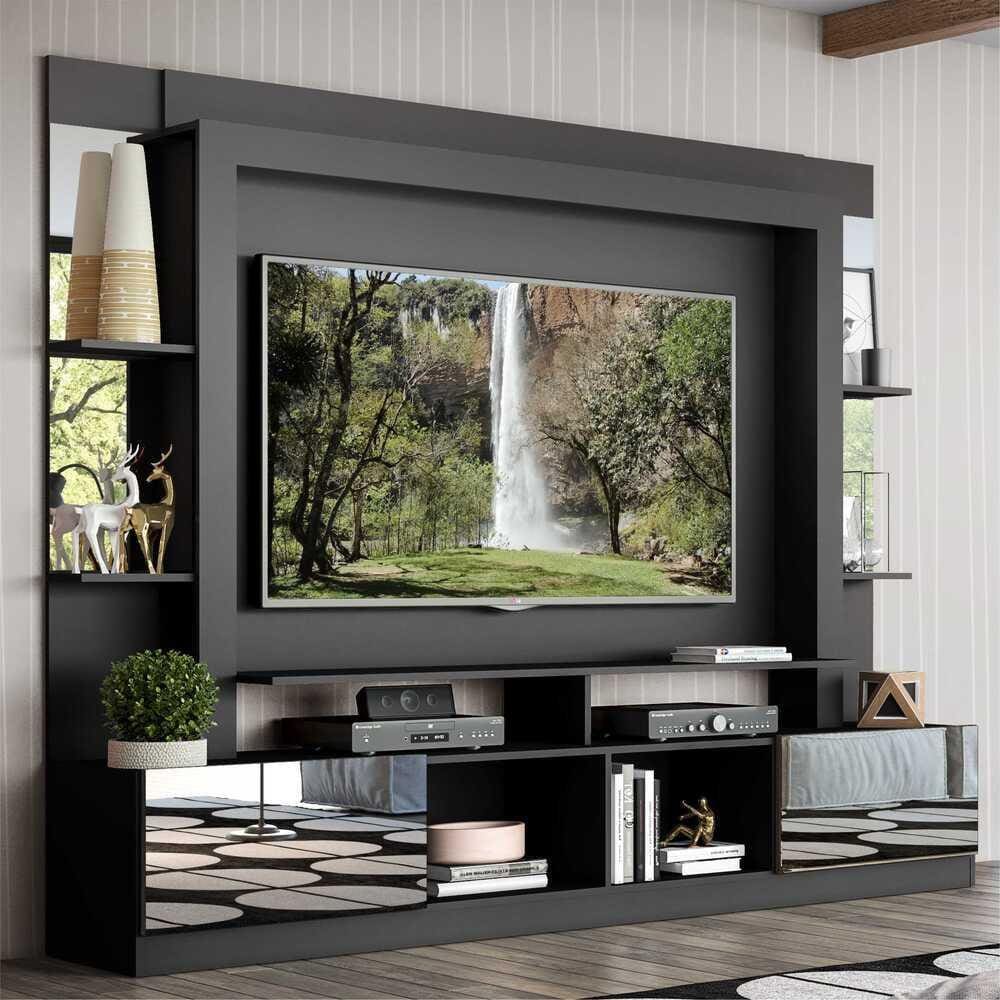 Rack Estante com Suporte TV 65” e Espelho Oslo Multimóveis Preto/Tenerife