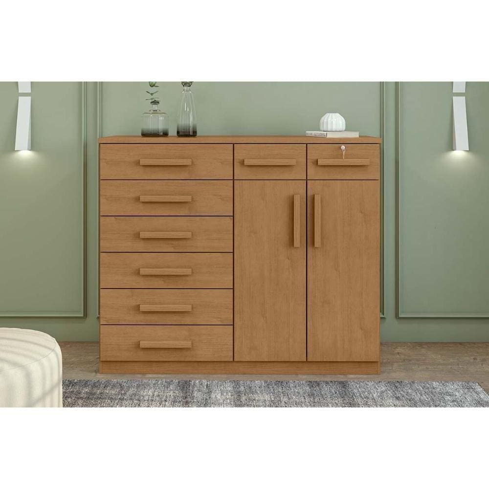 Cômoda Solteiro Toronto New 2 Portas 8 Gavavetas Rovere - Lopas