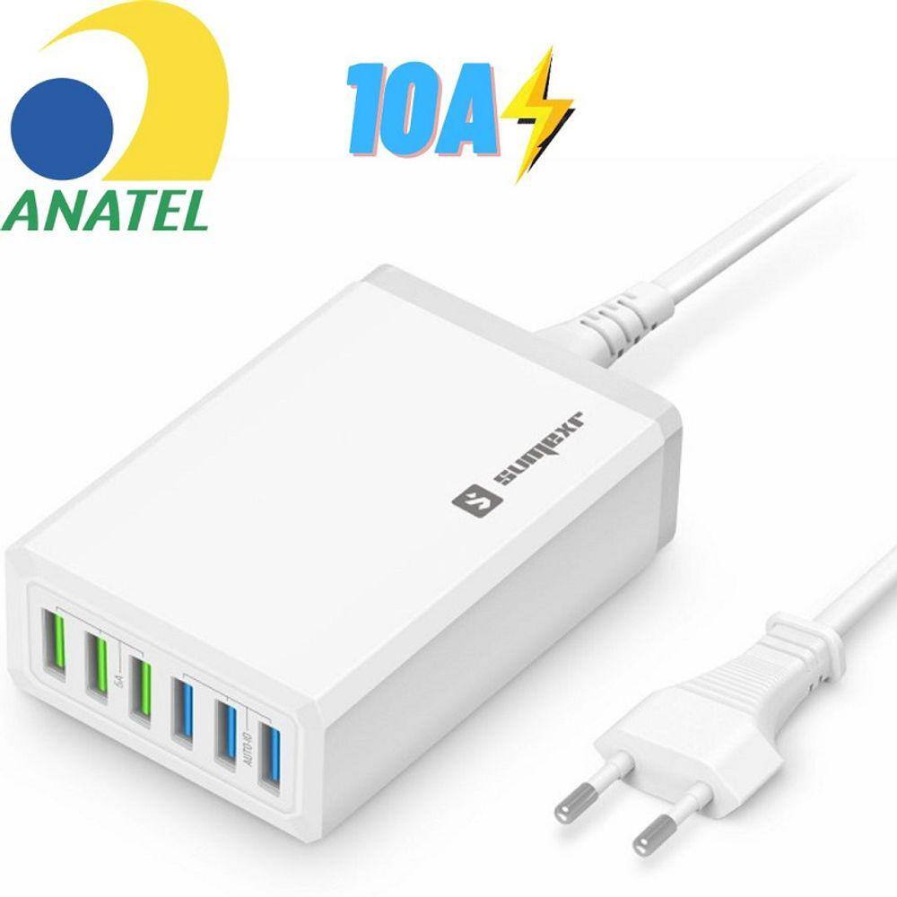 Carregador Tomada Hub 6x Usb 10a Compátivel com Todos os Modelos