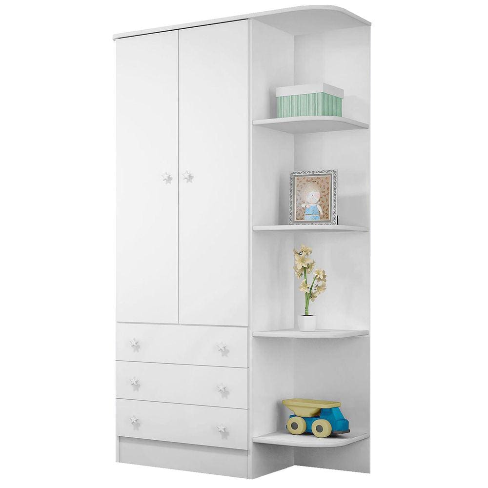 Guarda Roupa Infantil 2 Portas com Cantoneira Doce Sonho Branco/Branco - Qmovi