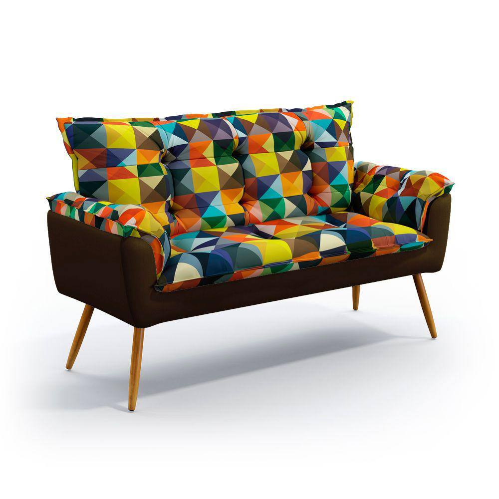 Poltrona Namoradeira Beta / F-015 N-027 Sued Estampado Vermelho com Veludo Marrom Chocolate