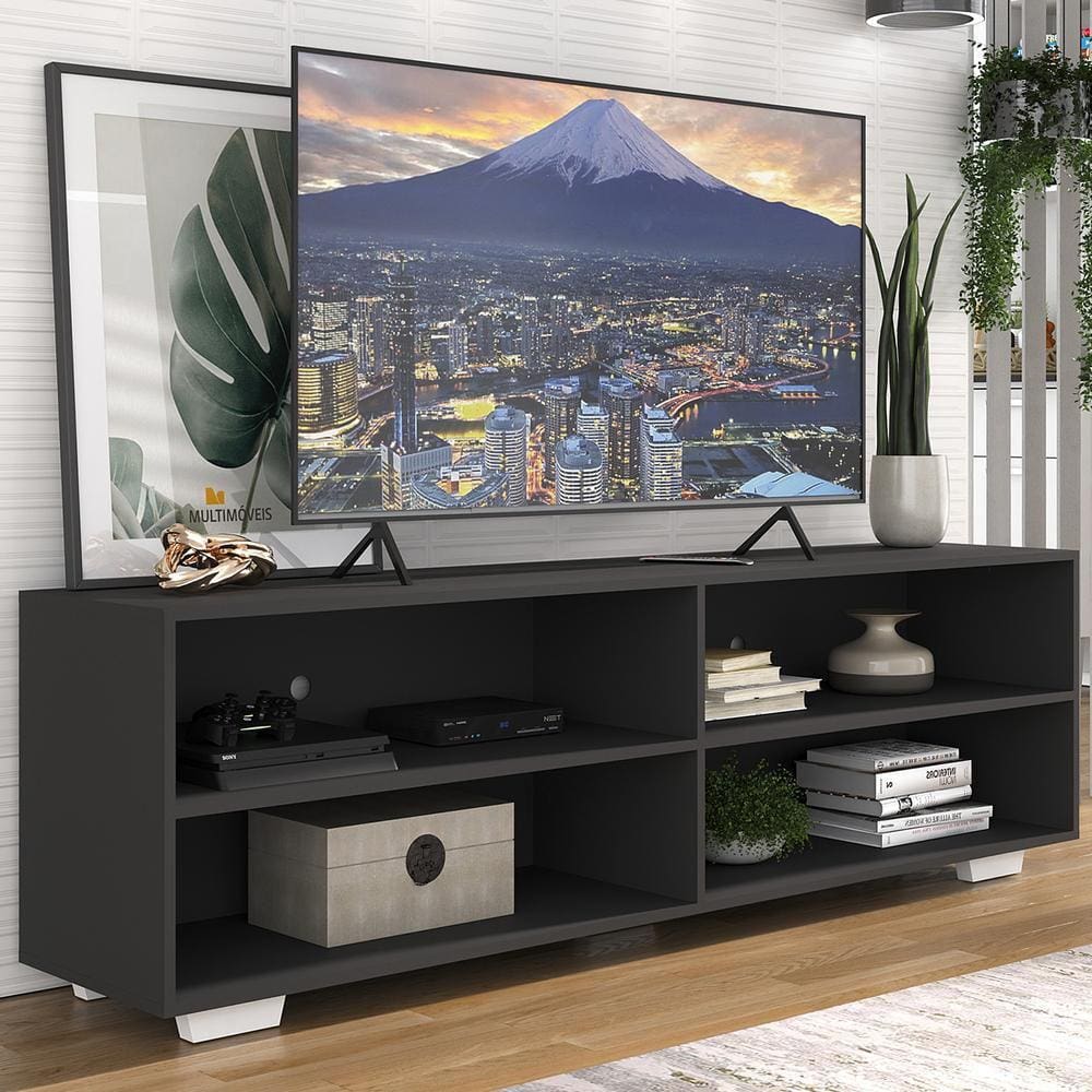 Rack para TV 75” com Pés Jazz Multimóveis MP1018 Preto/Branco