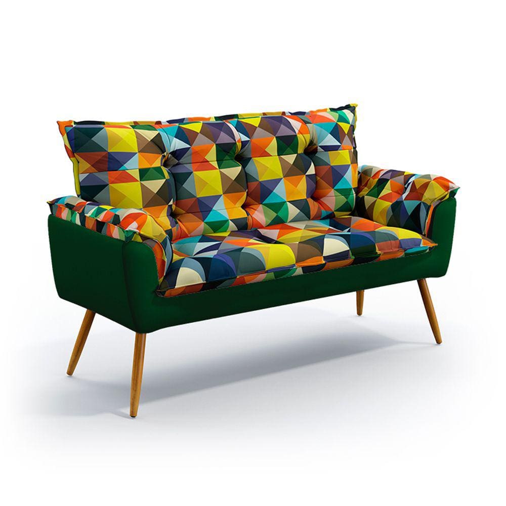 Poltrona Namoradeira Beta / Sued Estampado Vermelho com Verde