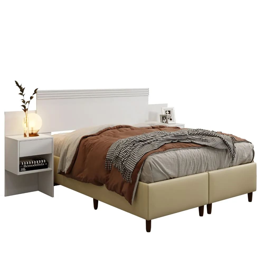 Cabeceira Master Extensiva Casal Queen Com 2 Gavetas Benetil - Branco