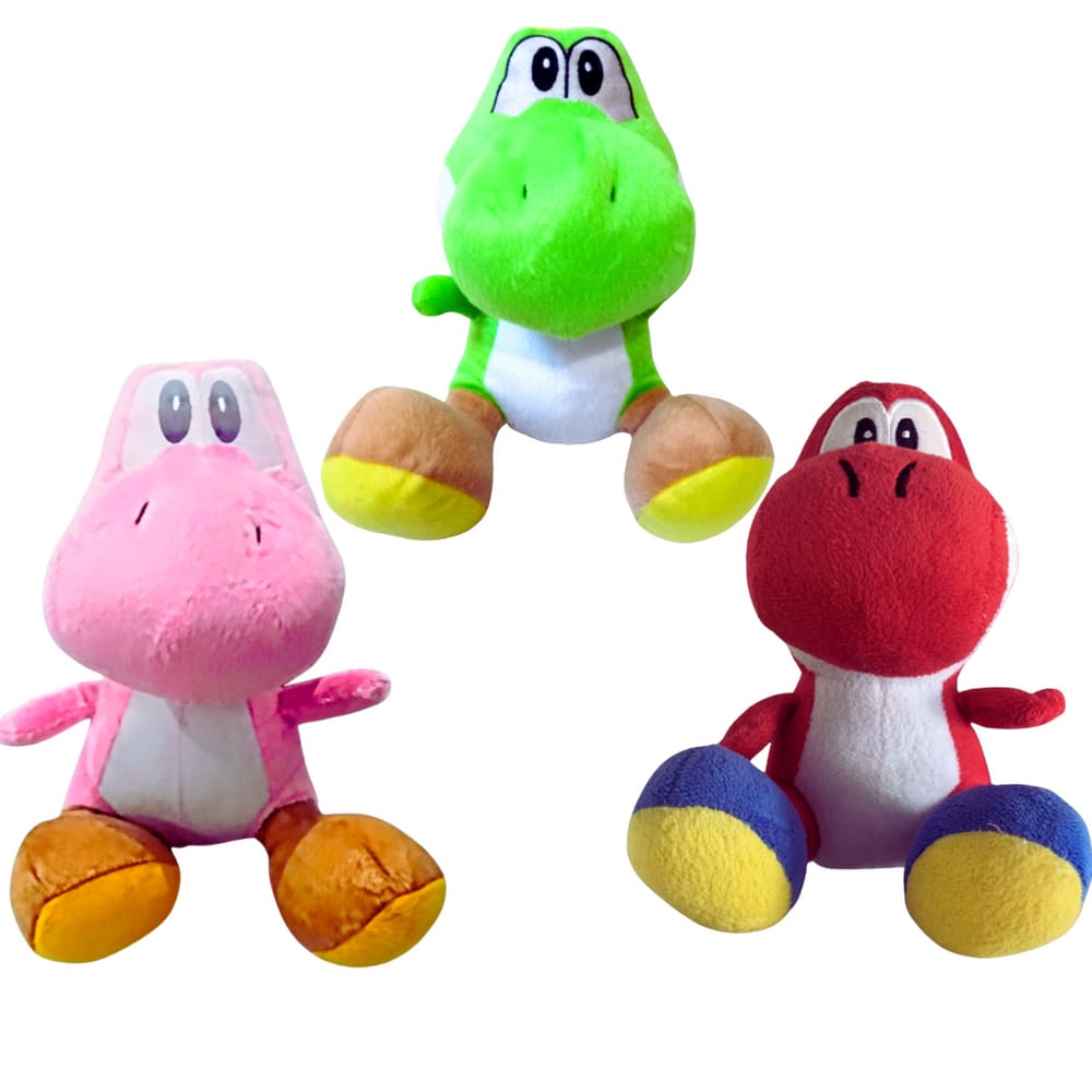 03 Pelúcias Yoshi Verde Vermelho e Rosa 30cm