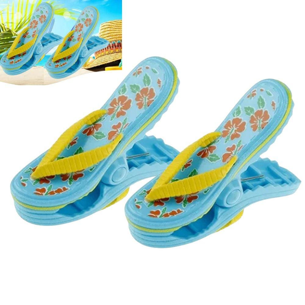 Kit 2 Prendedores De Toalha Modelo Sandália Clip Azul Para Cadeira De Praia Varal - AMZ