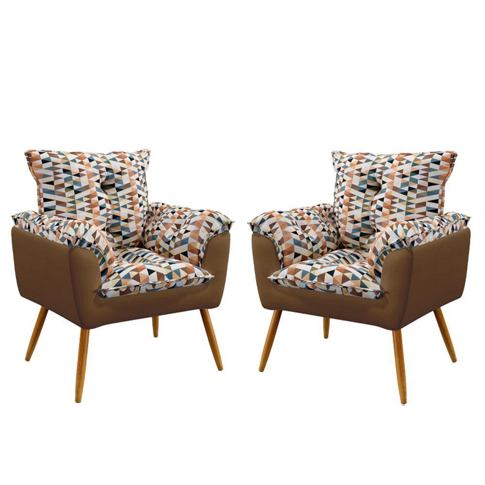 Kit 2 Poltronas Decorativas Beta Sued Estampado Laranja com Capuccino Aradecor