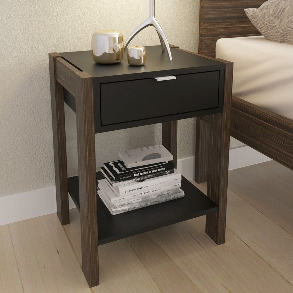 Mesa de Cabeceira Multimóveis CR35003 Preta/Nogal