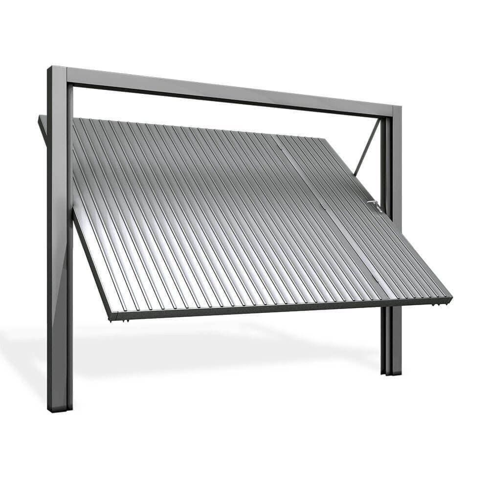 Portão Contrapeso de Aço Galvanizado com Chapa Frisada 220x285cm Mecal Cinza